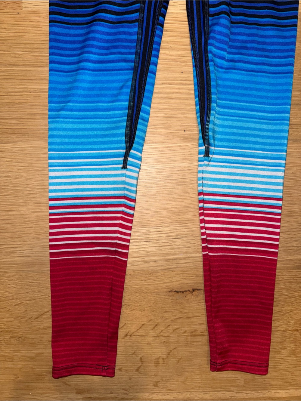 K-DEER Gradient Stripe High-Waist Leggings swim tights red white blue medium - Picture 2 of 6